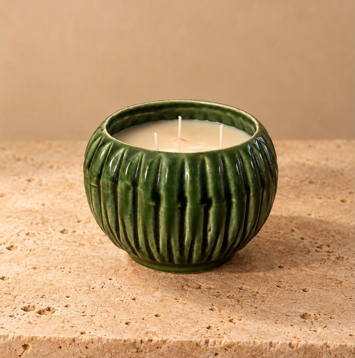 Round Green Ceramic Candle · Heirloom