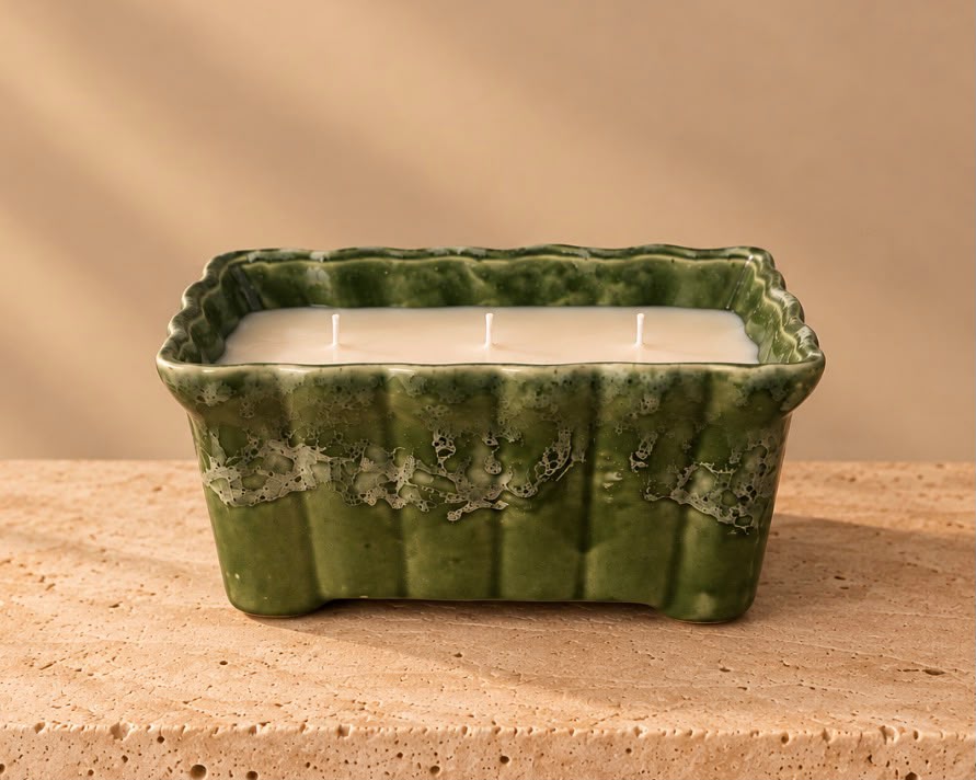 Green Rectangle Ceramic Candle · Moonflower